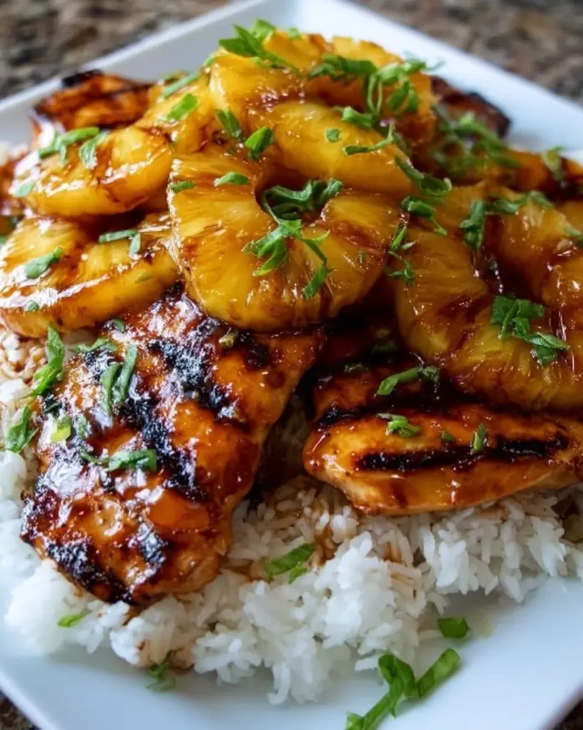 Delicious Hawaiian Chicken with pineapple served over coconut rice