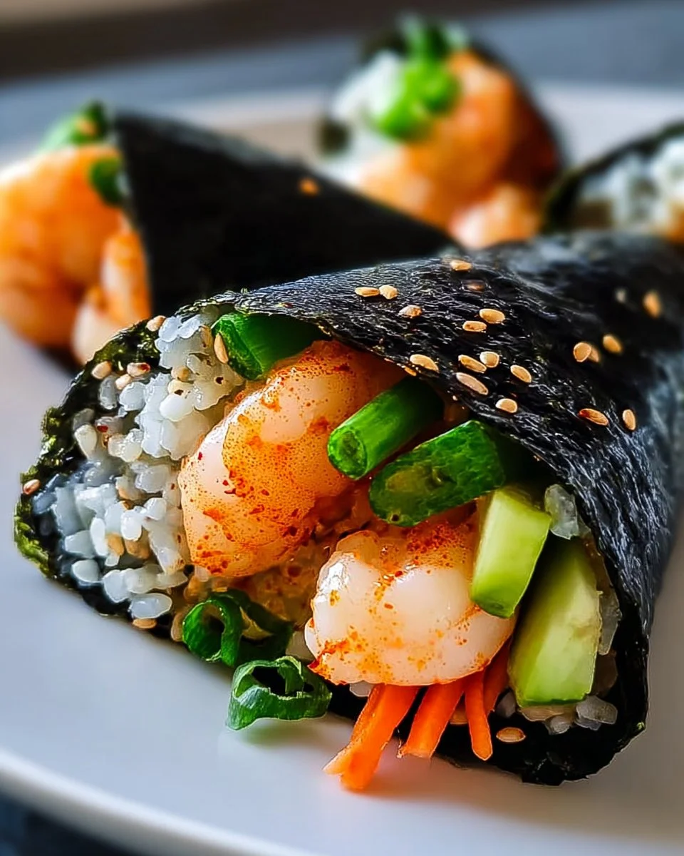 Scharfe Garnelen Sushi Handrollen