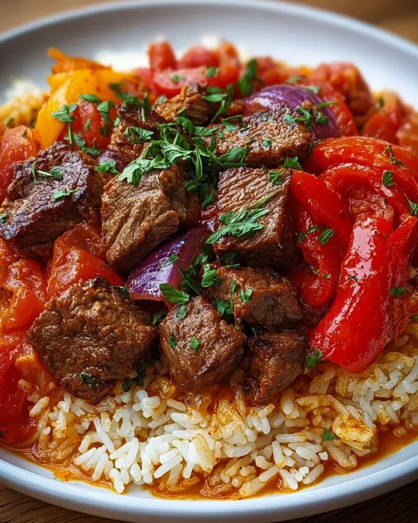 Serbisches Reisfleisch mit zartem Fleisch und gewürztem Reis