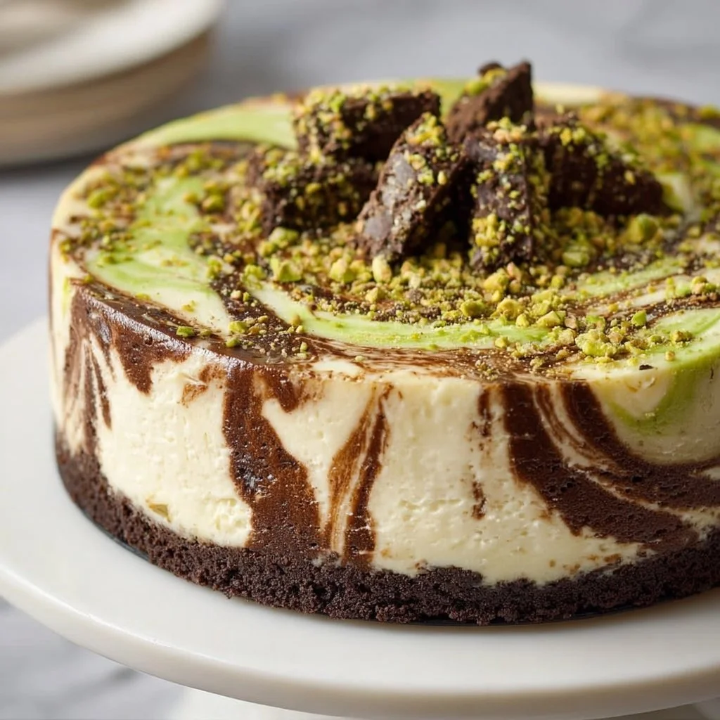 Himmlischer Pistazien Swirl-Käsekuchen