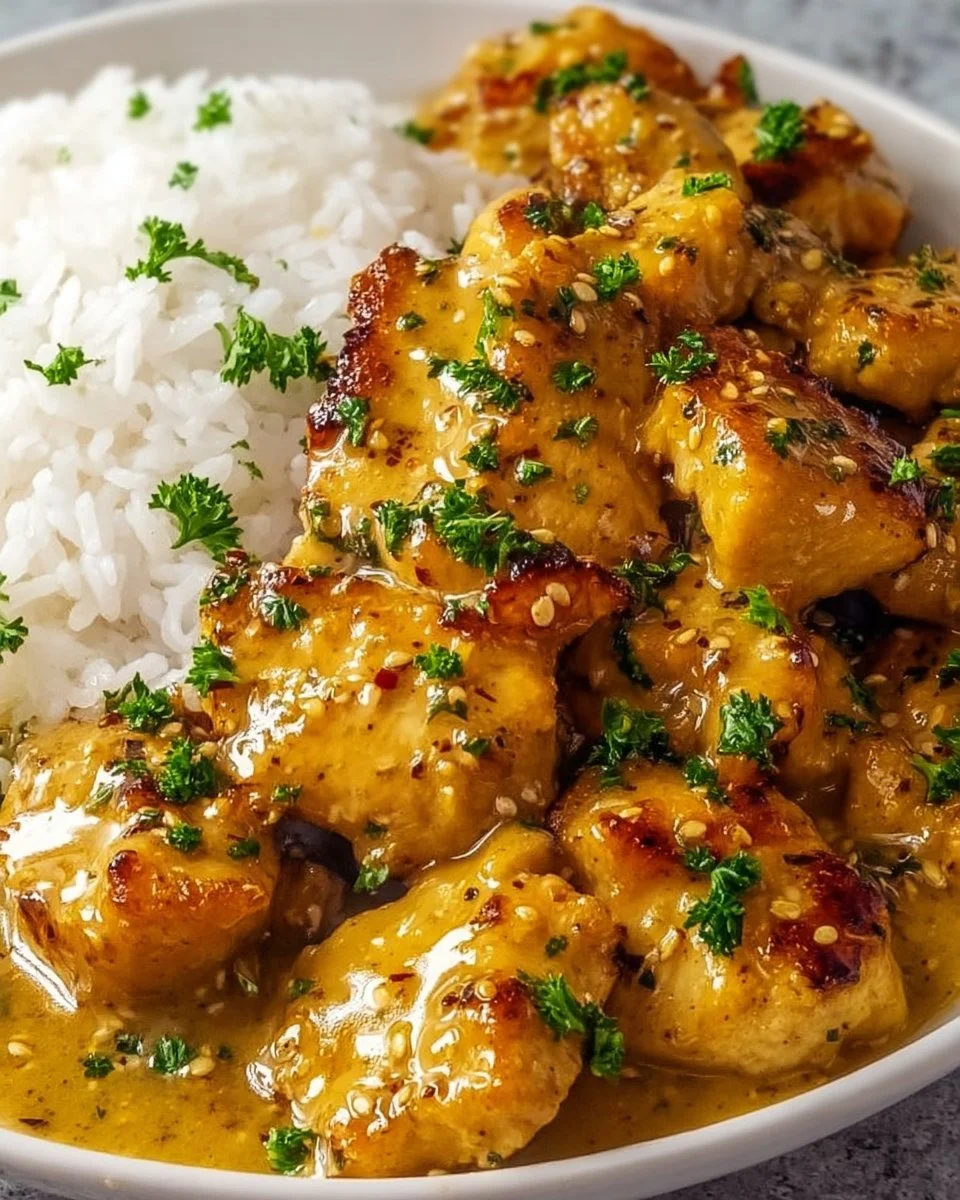 Honig-Senf-Hähnchen mit Reis