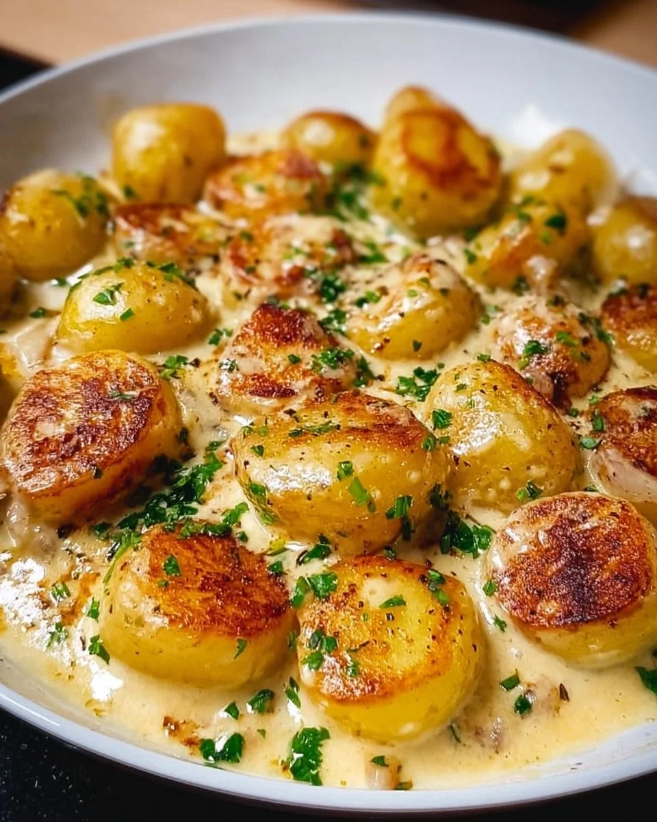 Kartoffeln in Knoblauch-Sahnesauce