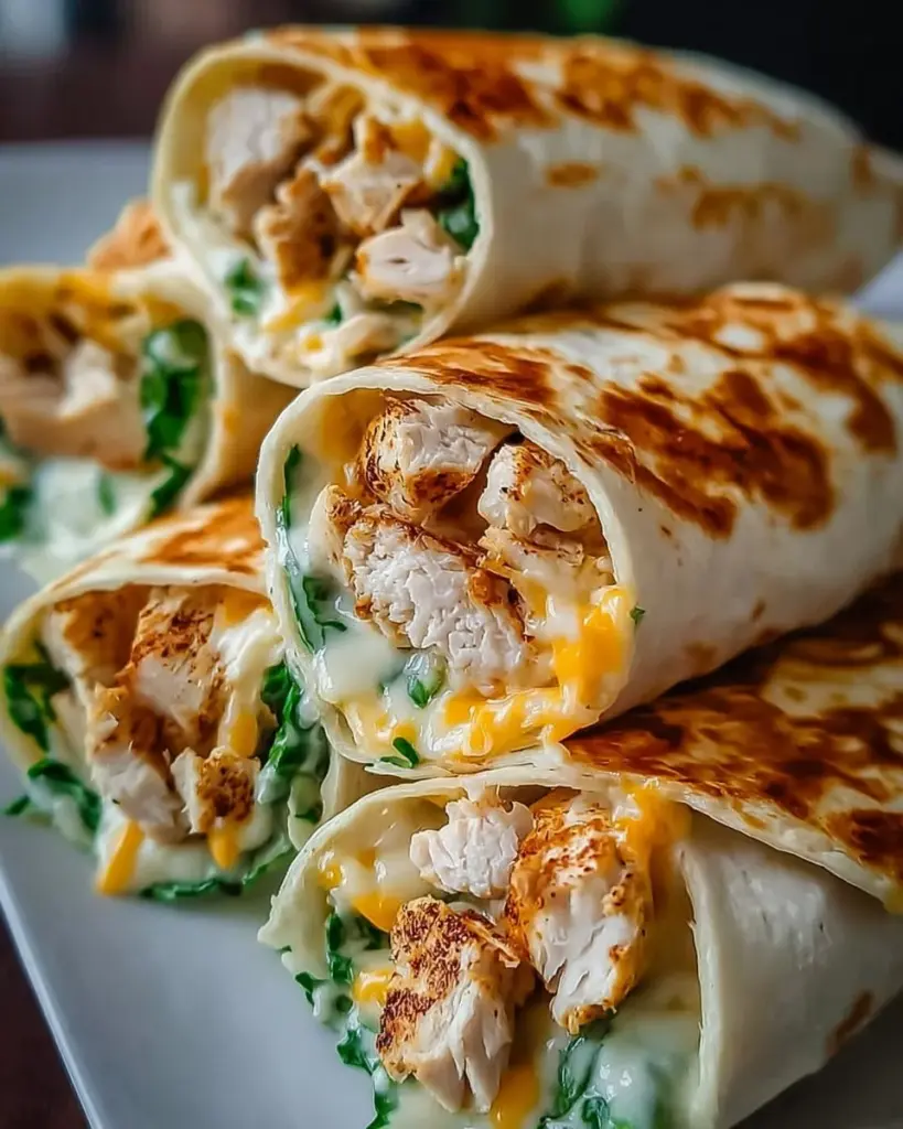 Käse-Knoblauch-Hühnchen-Wraps mit frischen Zutaten
