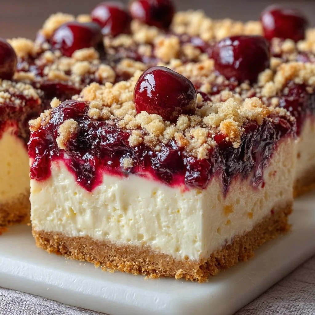 Käsekuchen mit Kirschen und Streuseln