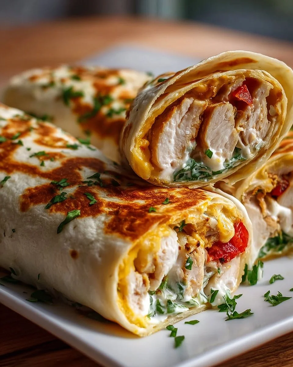 Käsige Knoblauch Hähnchen Wraps