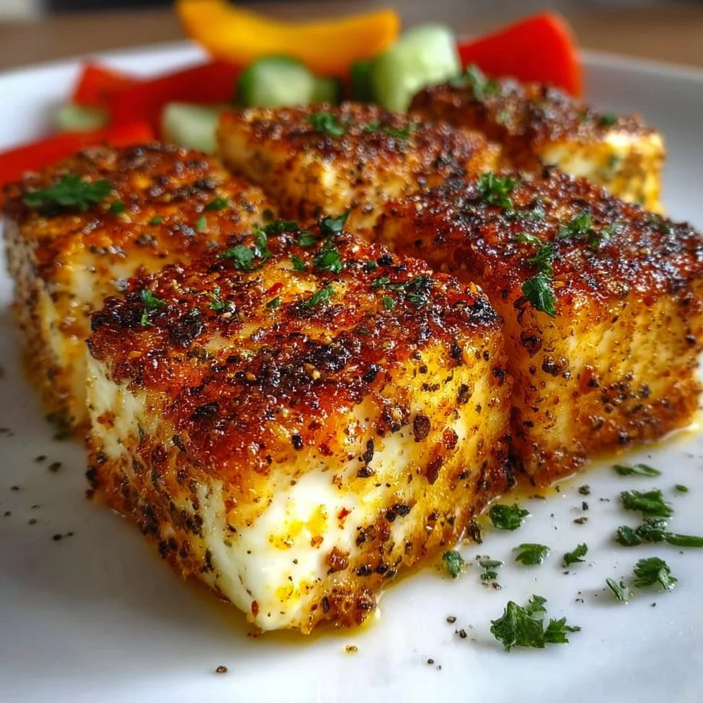 Knuspriger Feta aus dem Airfryer auf einem Teller serviert