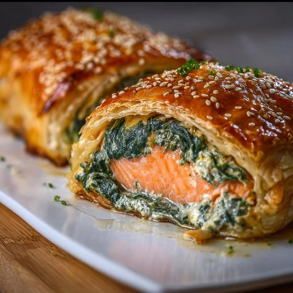 Lachs im Blätterteig mit Spinat &amp; Kräuterfrischkäse
