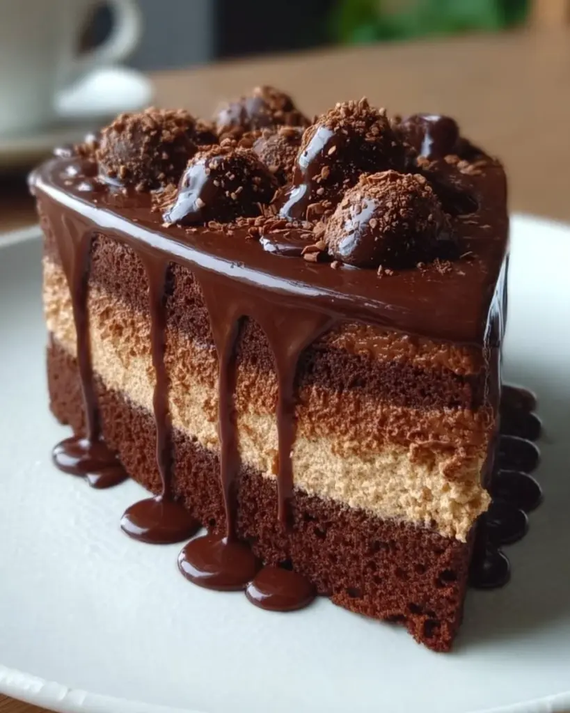 Ein leckerer Nutella-Torte auf einem Teller, dekoriert mit Schokolade und Nüssen.