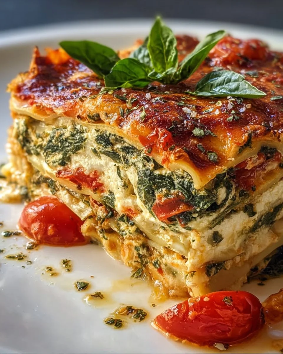 Spinatlasagne mit Feta und Tomaten