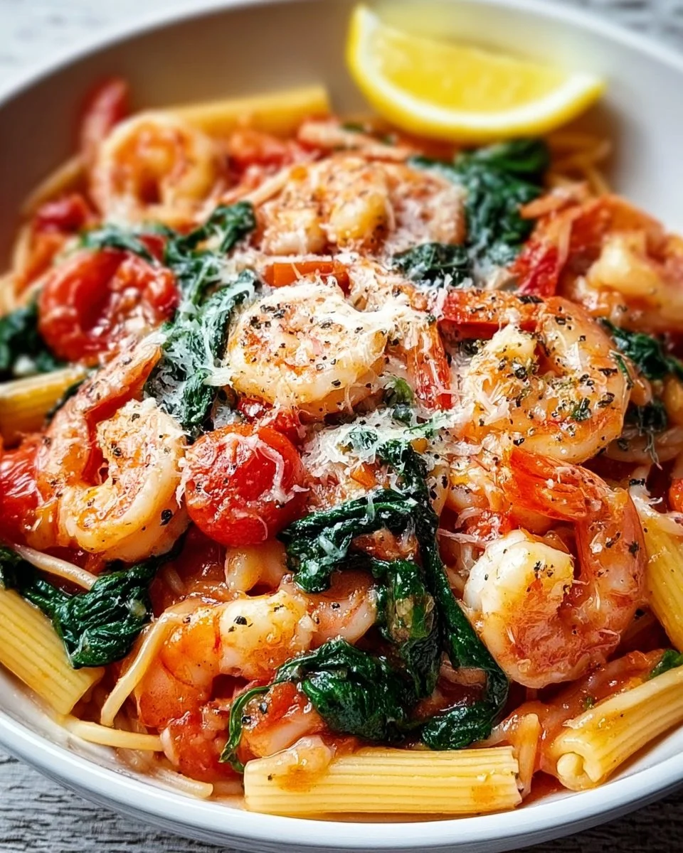 Tomato-Spinach Shrimp Pasta Rezept