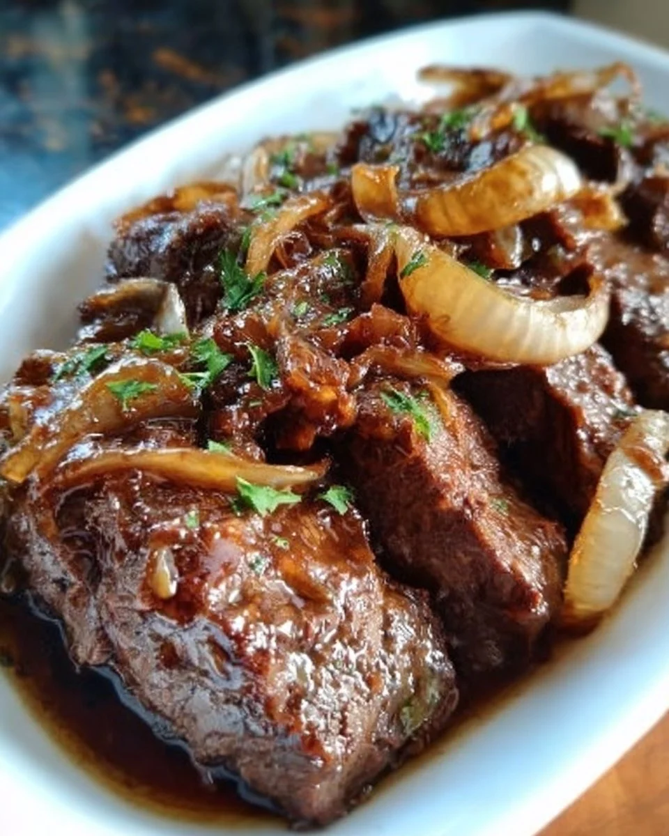 Zartes Rindfleisch in Balsamico-Zwiebel-Sauce