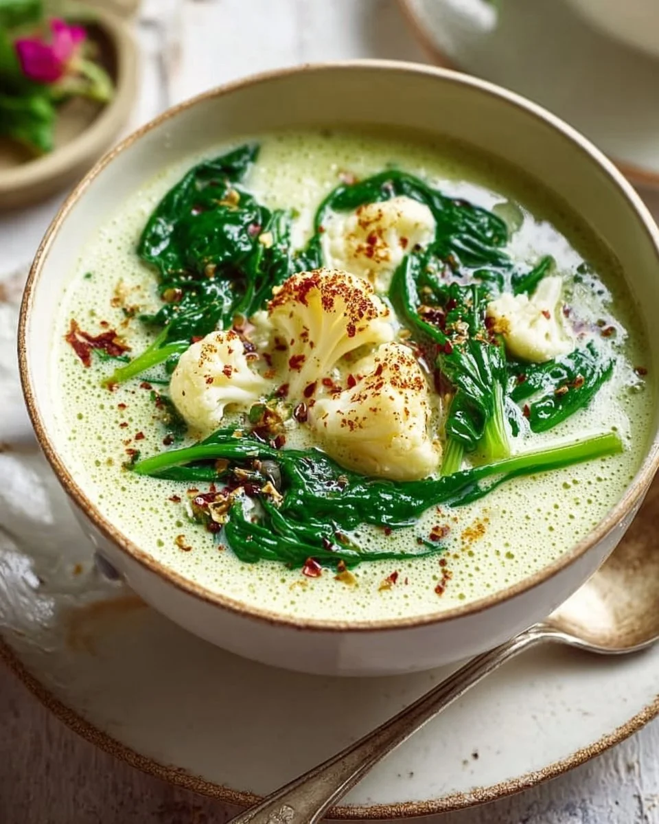 Blumenkohl Kokos Suppe mit Spinat