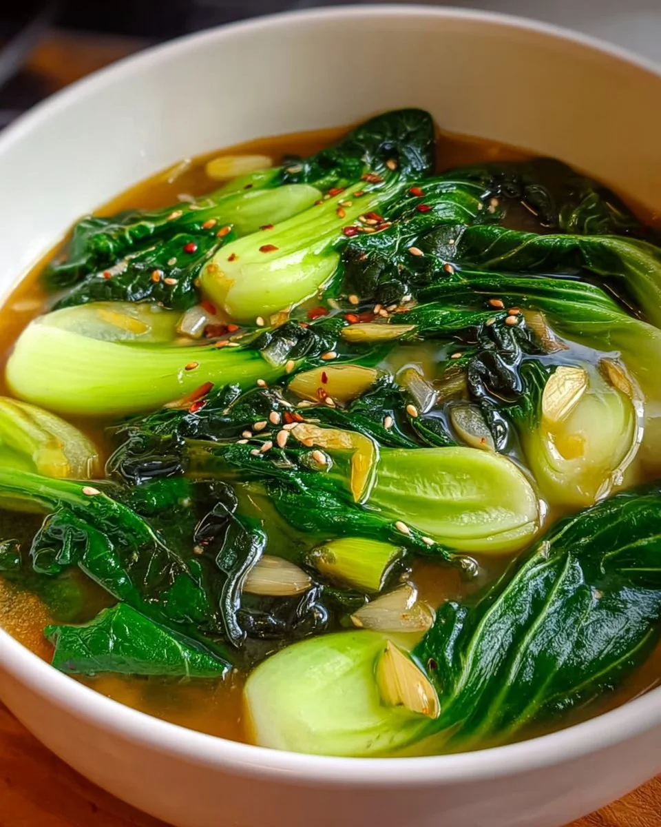 Bok Choy Suppe mit Knoblauch und Ingwer