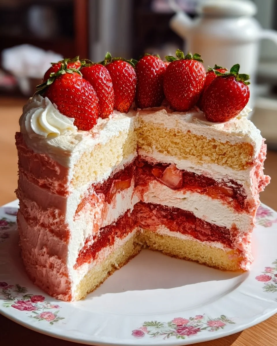 Dreischichtige Erdbeertorte