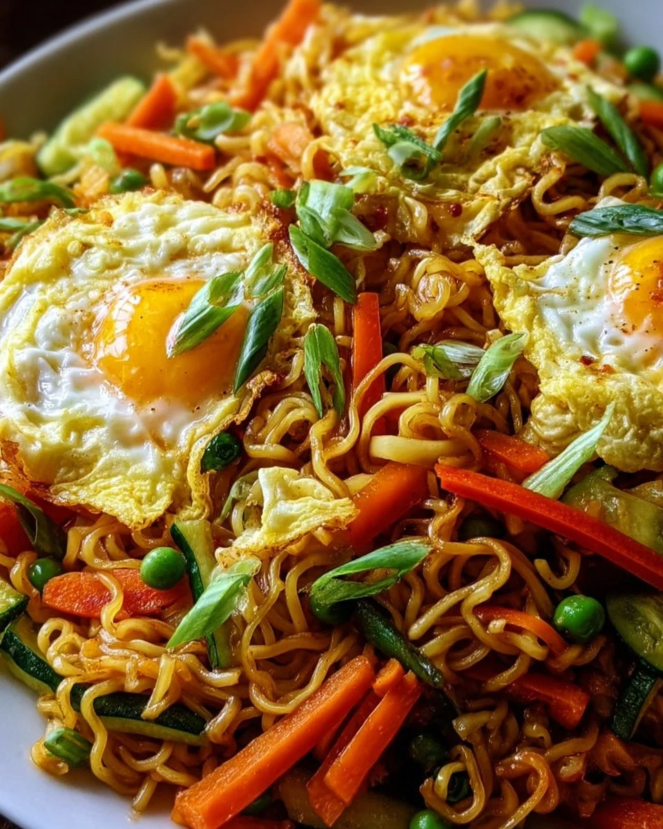 Fried noodles with vegetables and egg