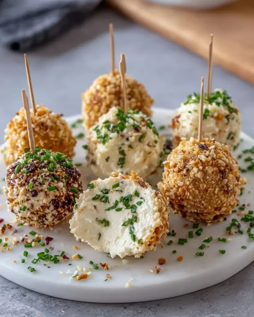 Leckere Frischkäse Bällchen als Snack oder Partyhäppchen serviert