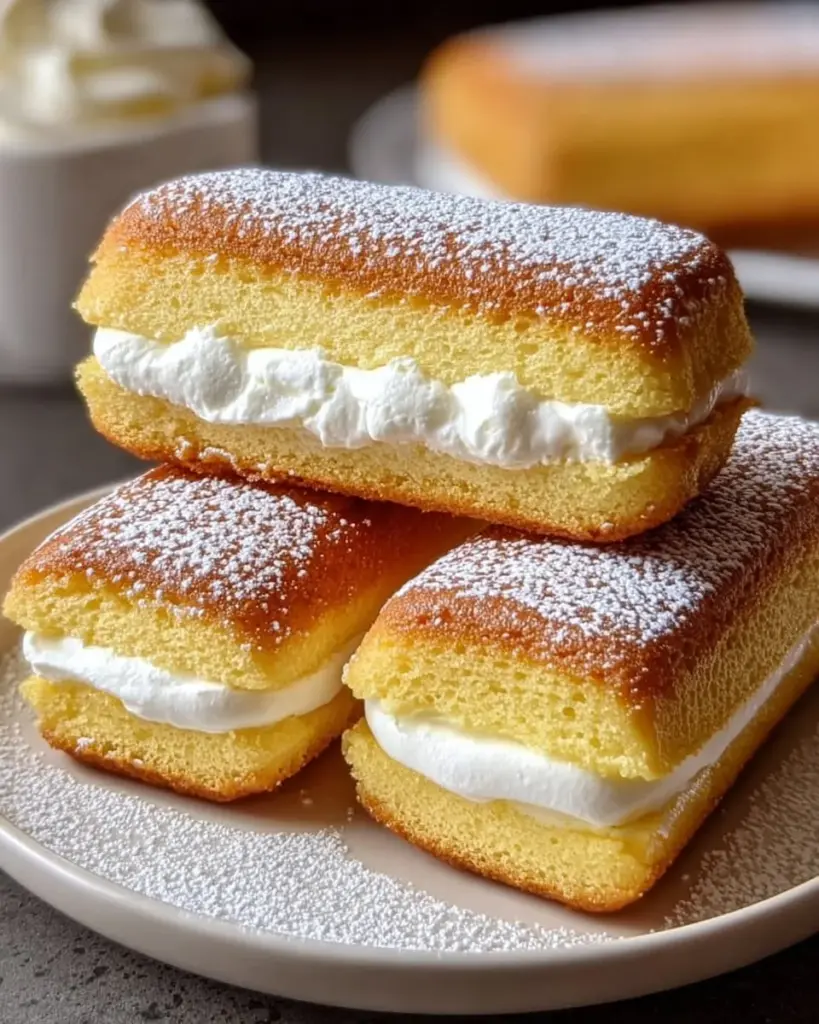 Hausgemachte Twinkies mit cremiger Sahnefüllung auf einem Teller