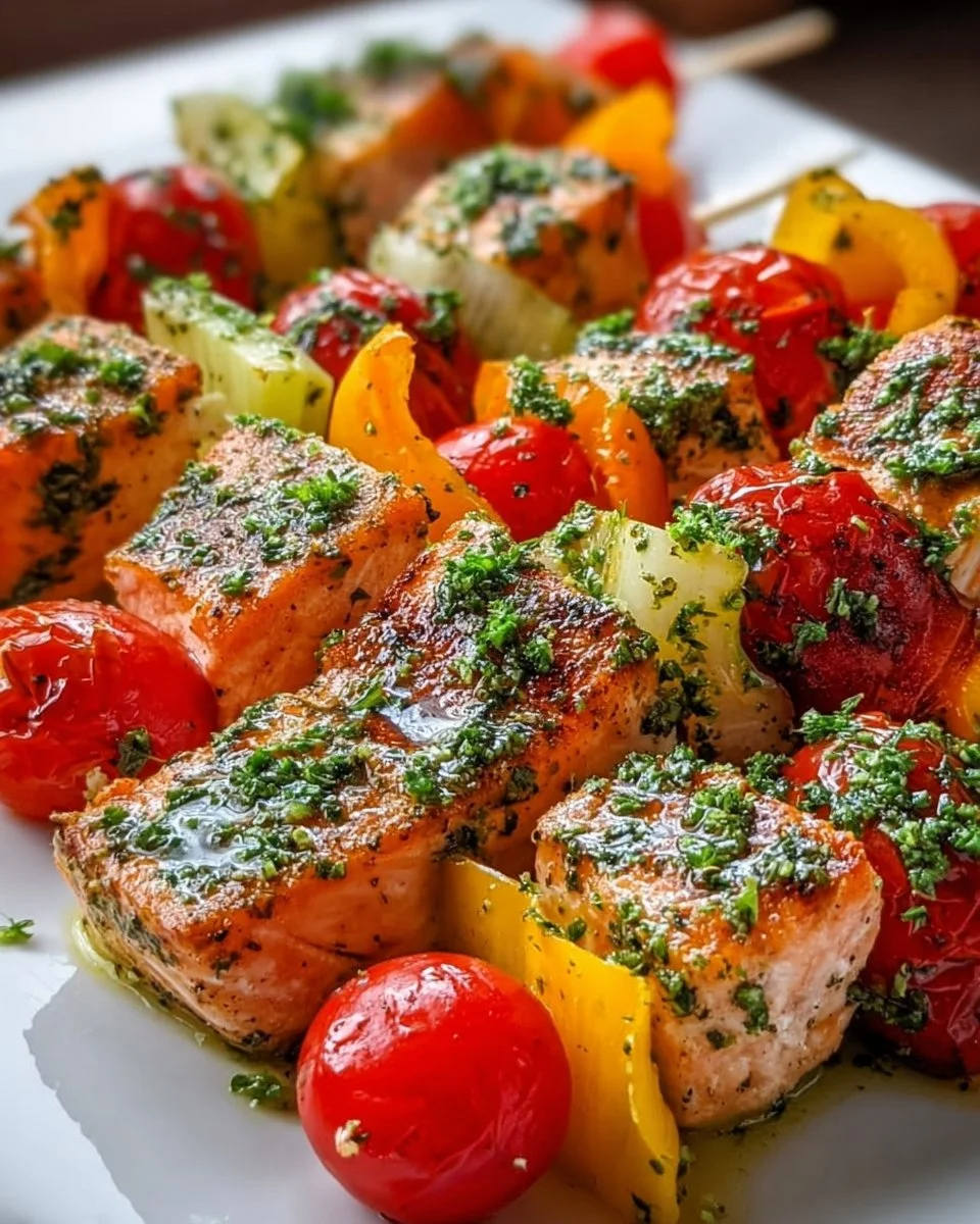 Lachs-Spieße mit Gemüse