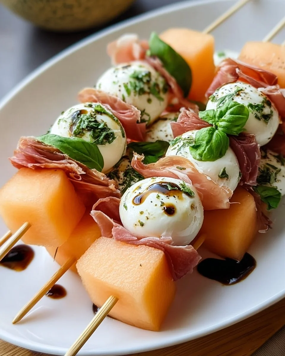 Melonen-, Prosciutto- und Mozzarella-Spieße