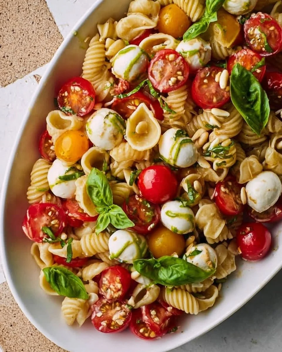 Nudelsalat Caprese mit Tomaten und Mozzarella