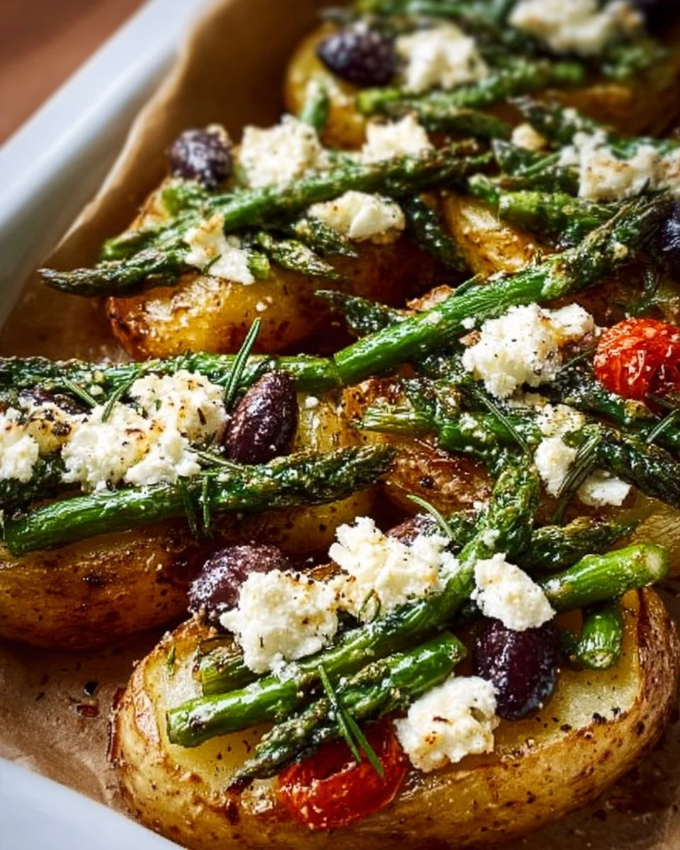 Ofenkartoffeln mit grünem Spargel und Feta