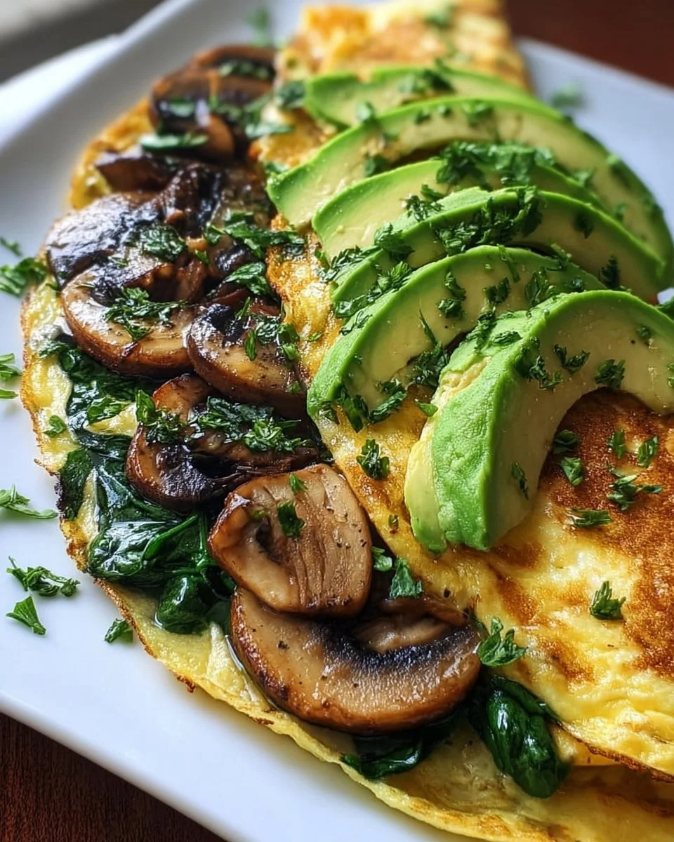 Omelett mit Pilzen, Spinat und Avocado
