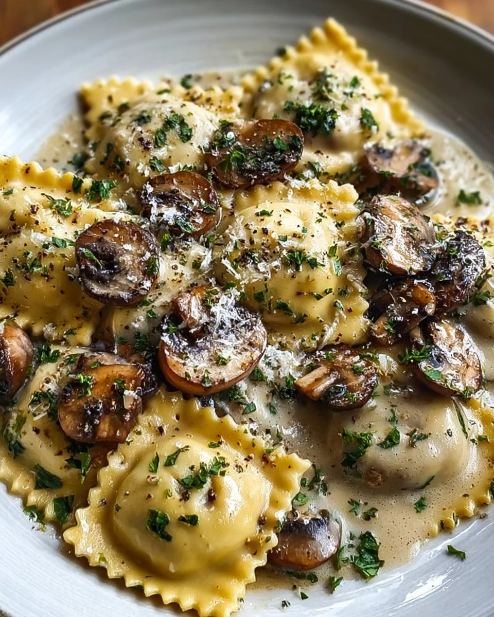Pilz Ravioli mit cremiger Pilzsauce