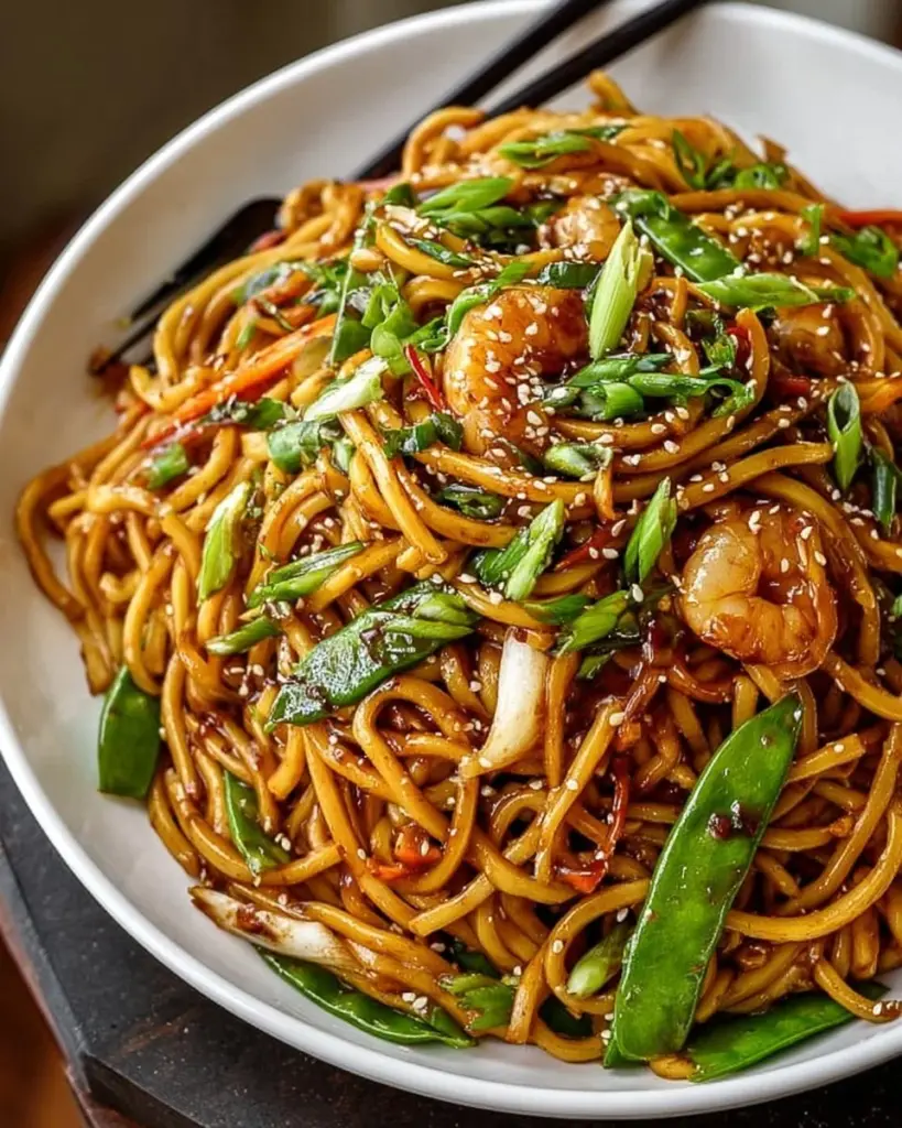 Szechuan Nudeln mit scharfer Sauce und frischem Gemüse