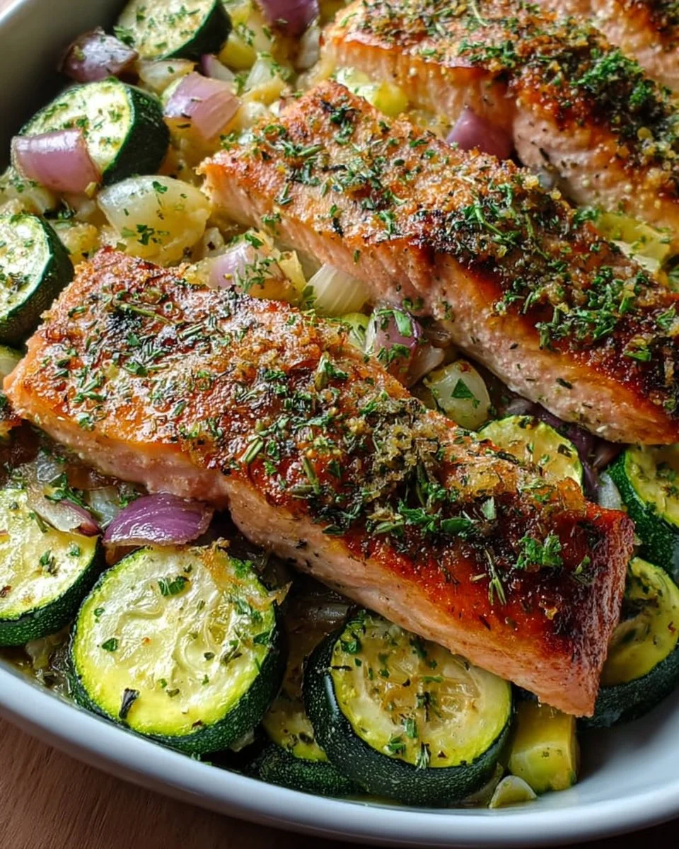 Zucchinipfanne mit Lachs