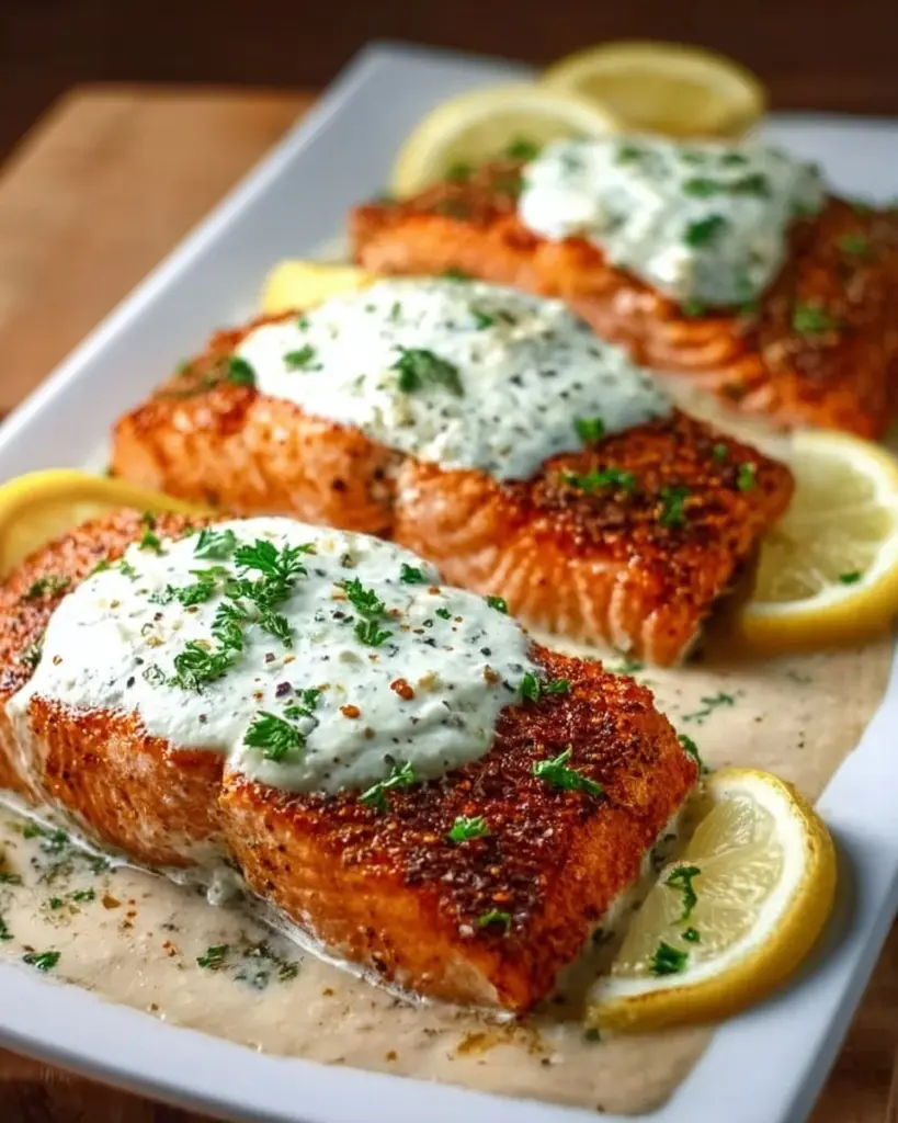 Cremiges Lachsfilet aus dem Ofen, saftig und einfach zubereitet.
