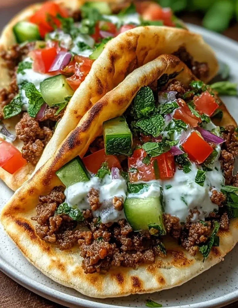Griechische Rindergefüllte Pita serviert mit frischen Zutaten