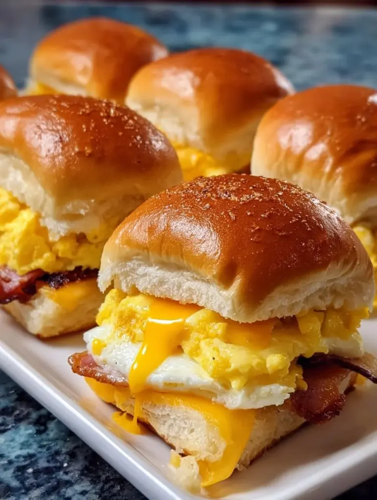 Hawaii-Slider Frühstück mit Eiern und Käse auf einem Teller