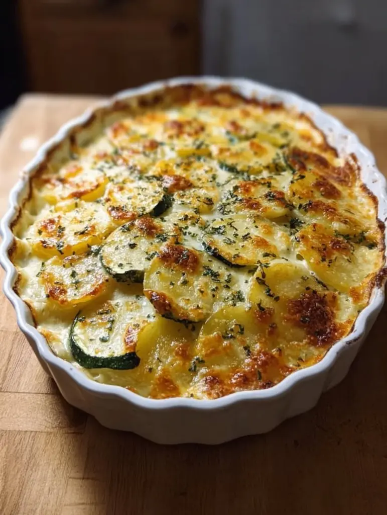 Leckerer Kartoffel-Zucchini-Auflauf frisch aus dem Ofen