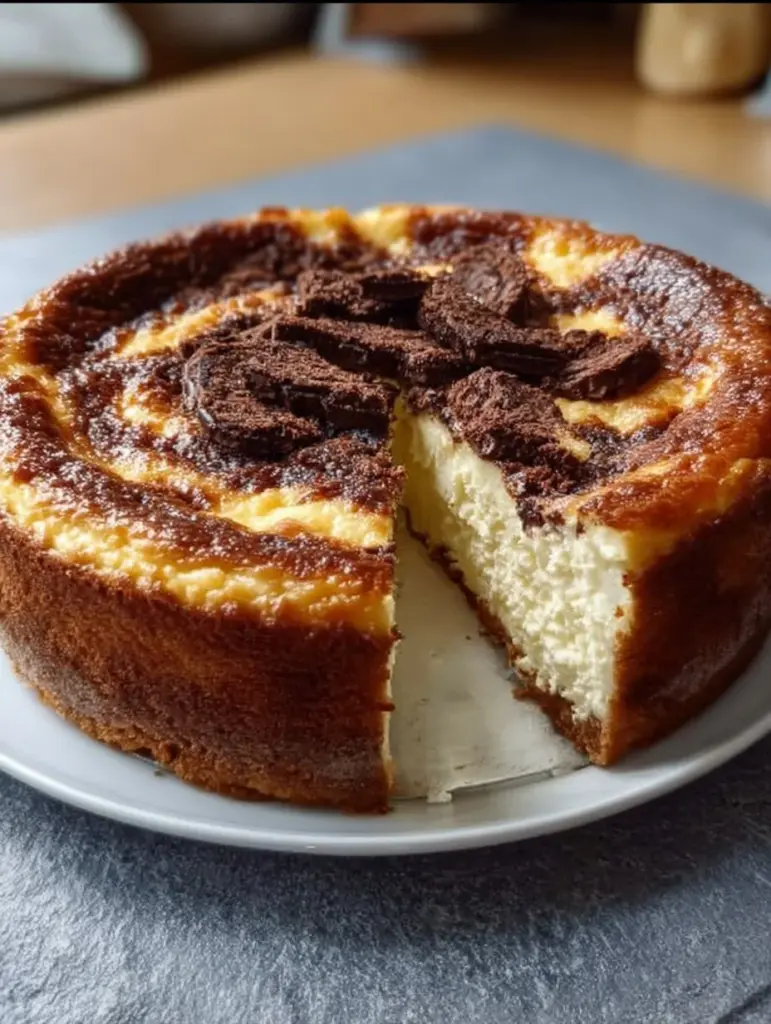 Käsekuchen im Blech, frisch gebacken und dekoriert für ein Festessen