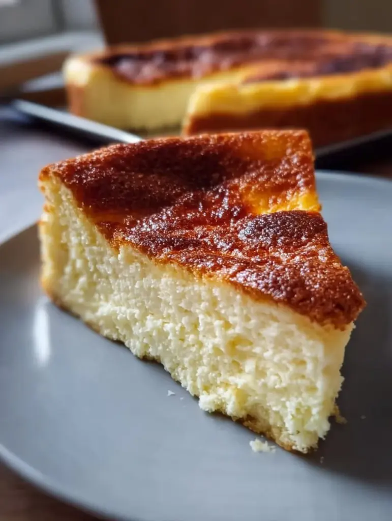 Leckerer Käsekuchen im Blech auf einem Tisch serviert