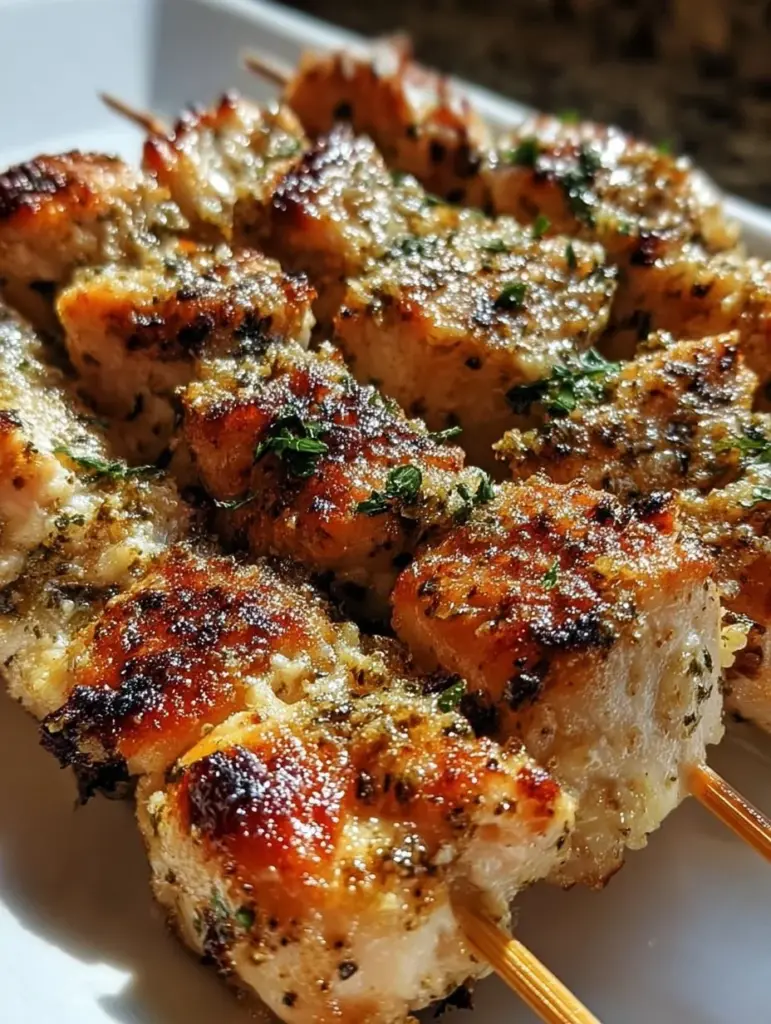 Knoblauch-Parmesan-Hähnchenspieße auf einem Grill platter