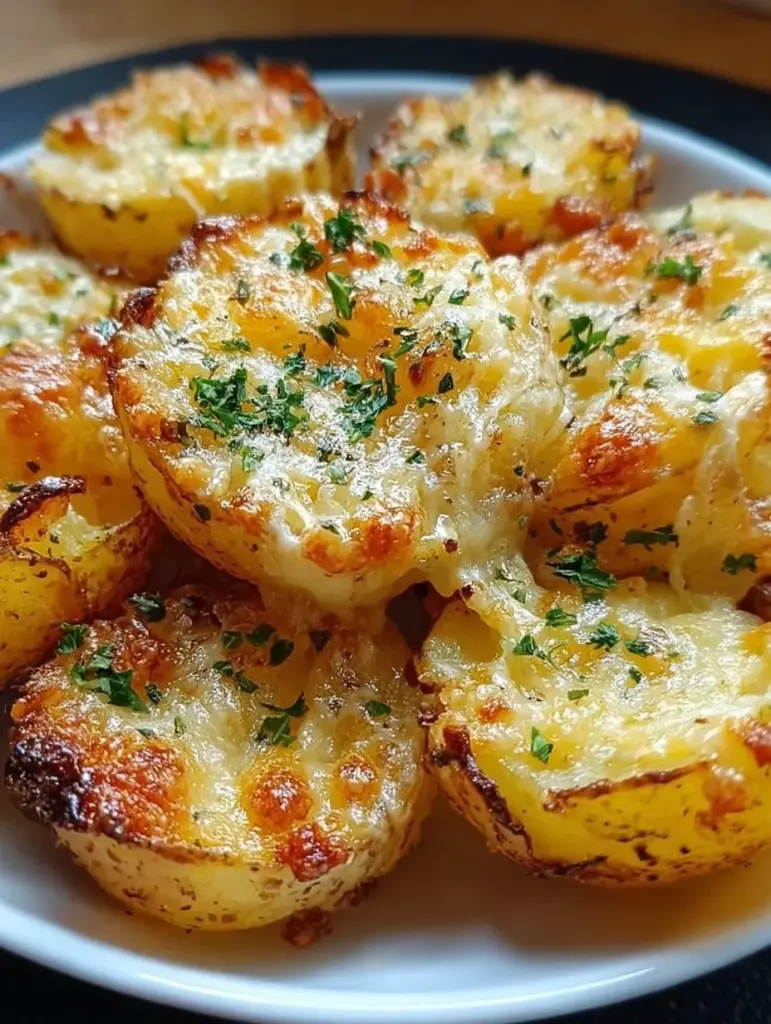 Luftfritteuse Käse-Potatoes serviert mit frischen Kräutern und Dip