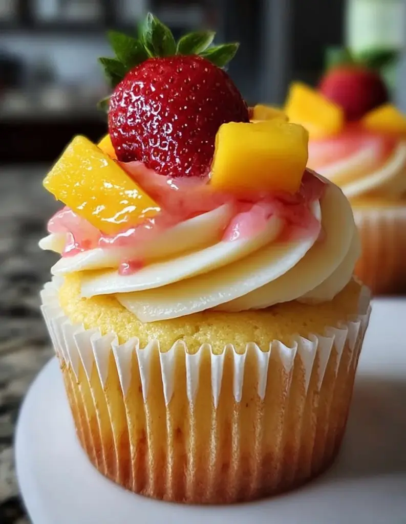 Mango Erdbeer Cupcakes im Sonnenuntergangsdesign