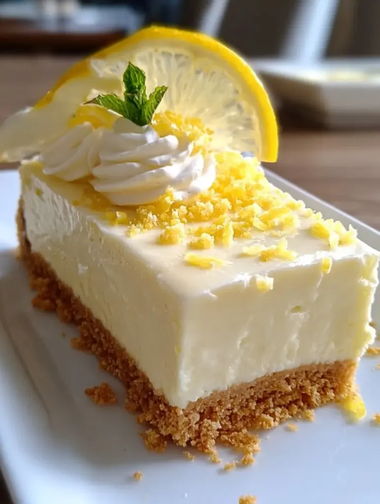 No-Bake Zitronen Käsekuchen auf einem Teller