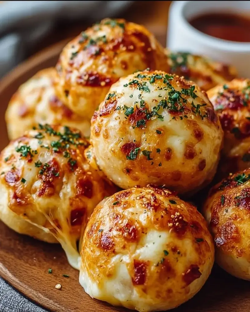 Leckere Pizza-Bällchen, fluffig und käsig, ideal zum Snacken