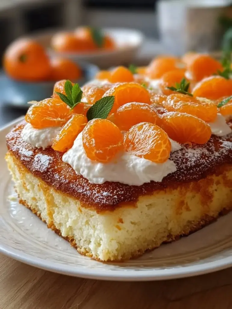 Schmandkuchen mit Mandarinen auf einem Blech serviert, ideal für Feste.