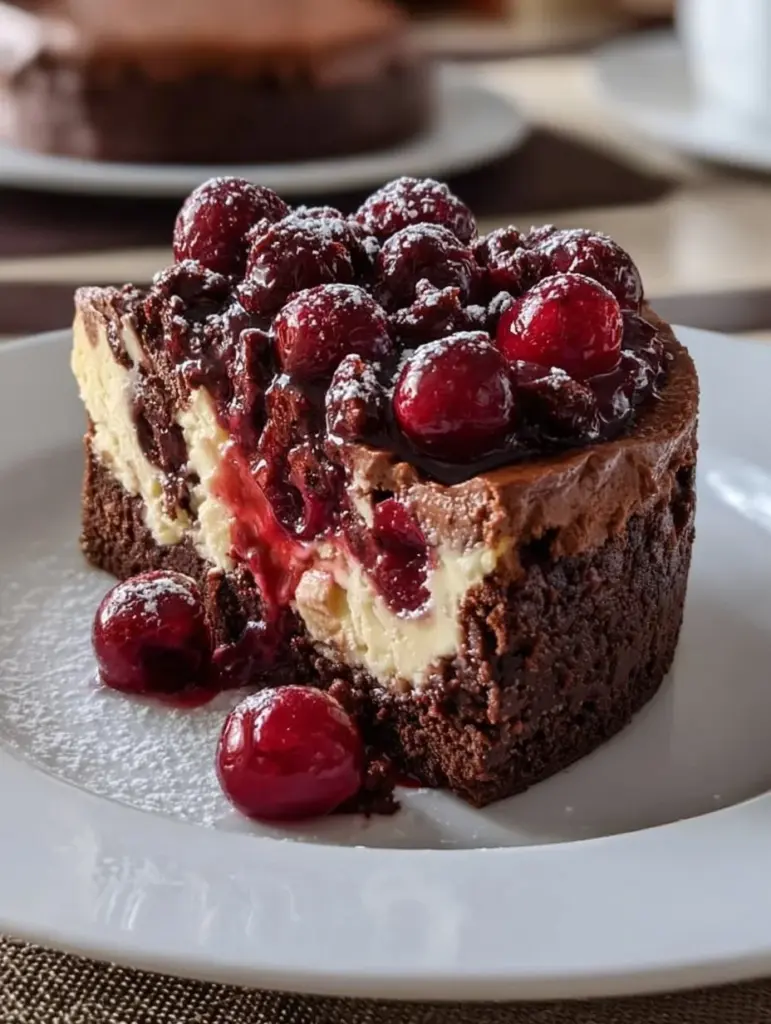 Schoko Kirsch Käsekuchen mit schokoladiger Kruste und fruchtigen Kirschen