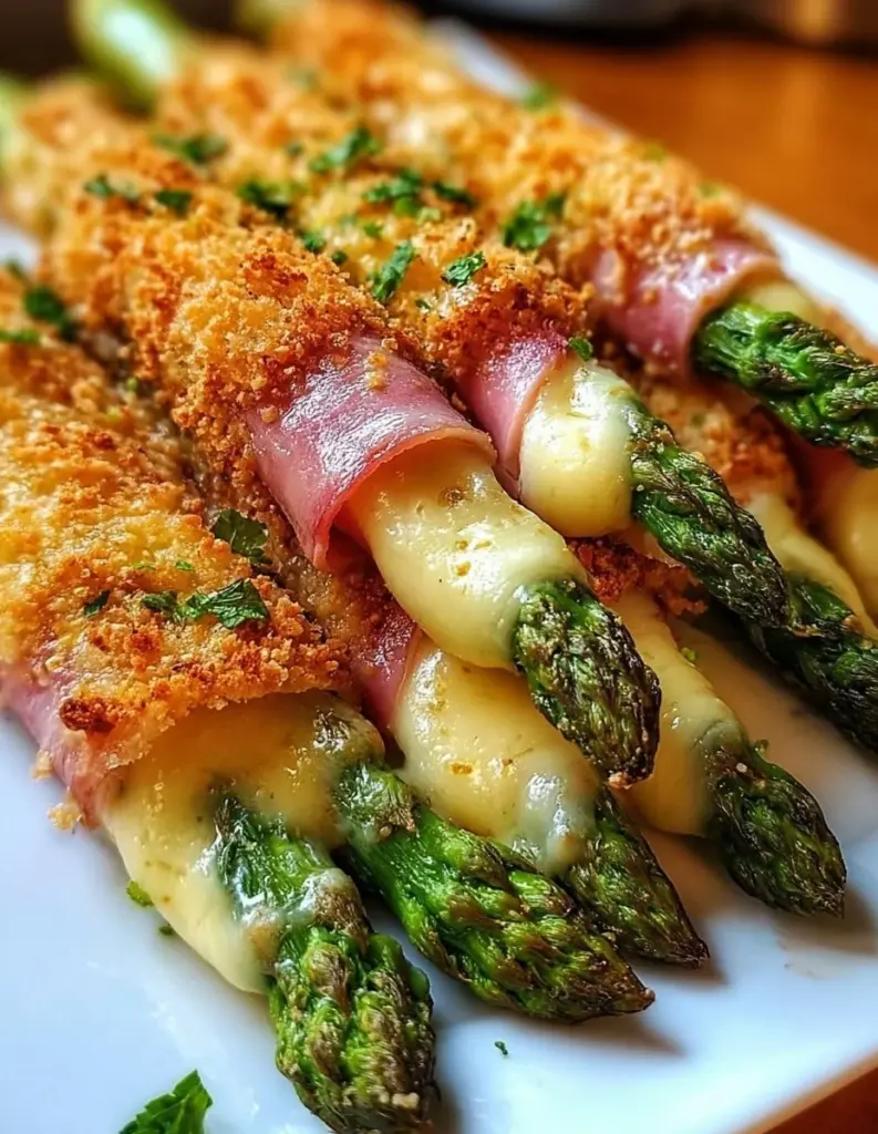 Spargel Cordon Bleu auf einem Teller, perfekt zubereitet für ein schnelles Abendessen.