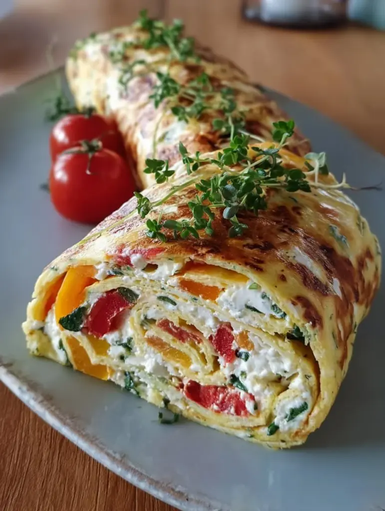 Vegetarische Gemüserolle mit Frischkäse und Feta als gesunde Snack-Option