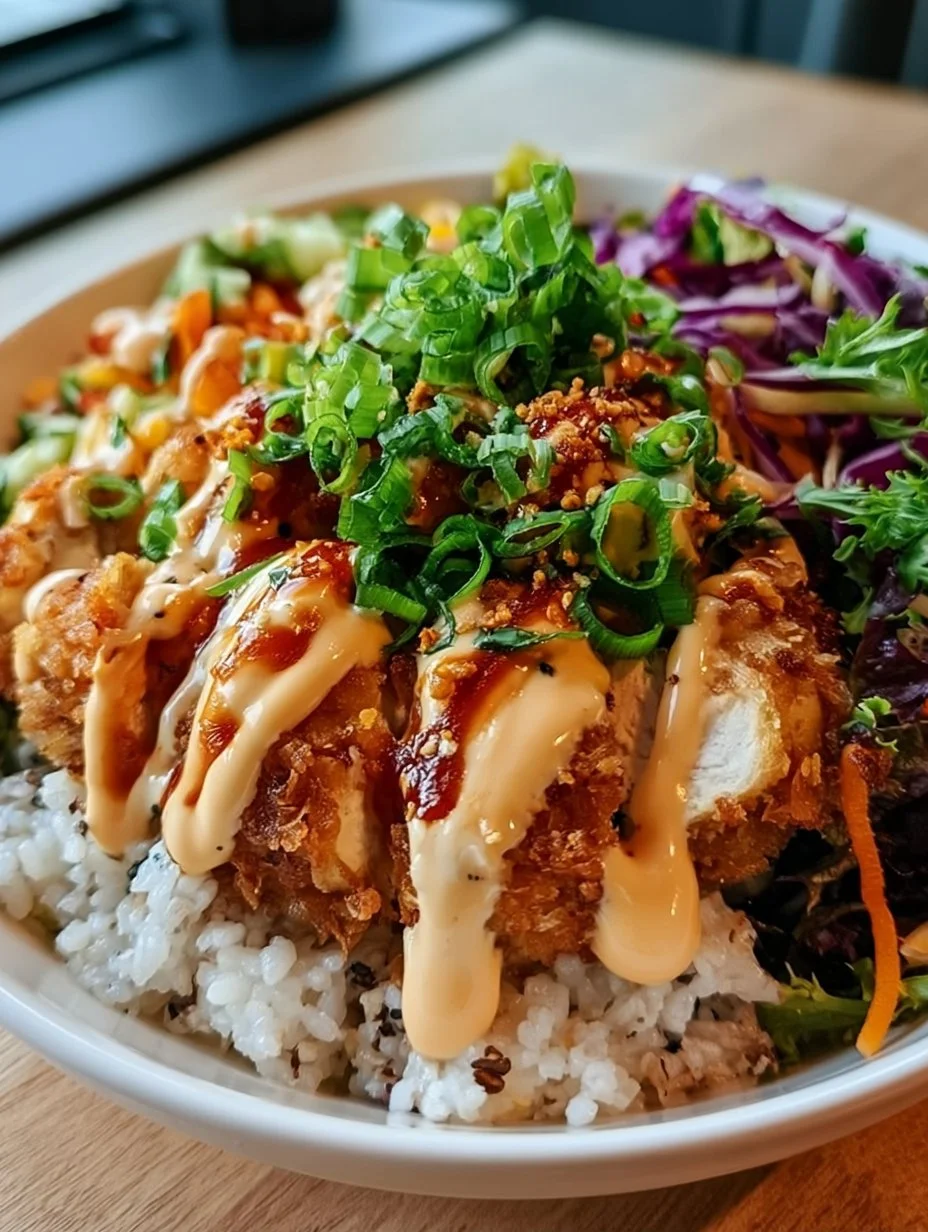 Bang Bang Hähnchen Schüssel mit frischen Zutaten und würziger Sauce