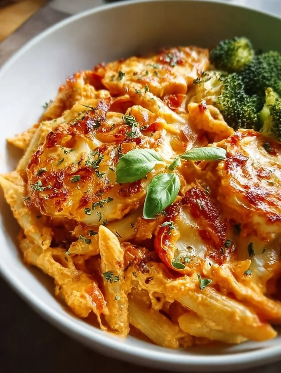 Cremige Tomaten Sahne Pasta auf einem Teller serviert