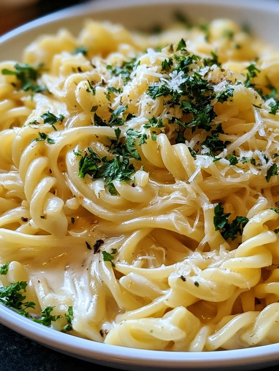 Ein Topf Knoblauch Käse Pasta