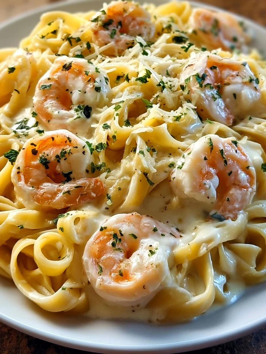 Fettuccine Alfredo mit Garnelen