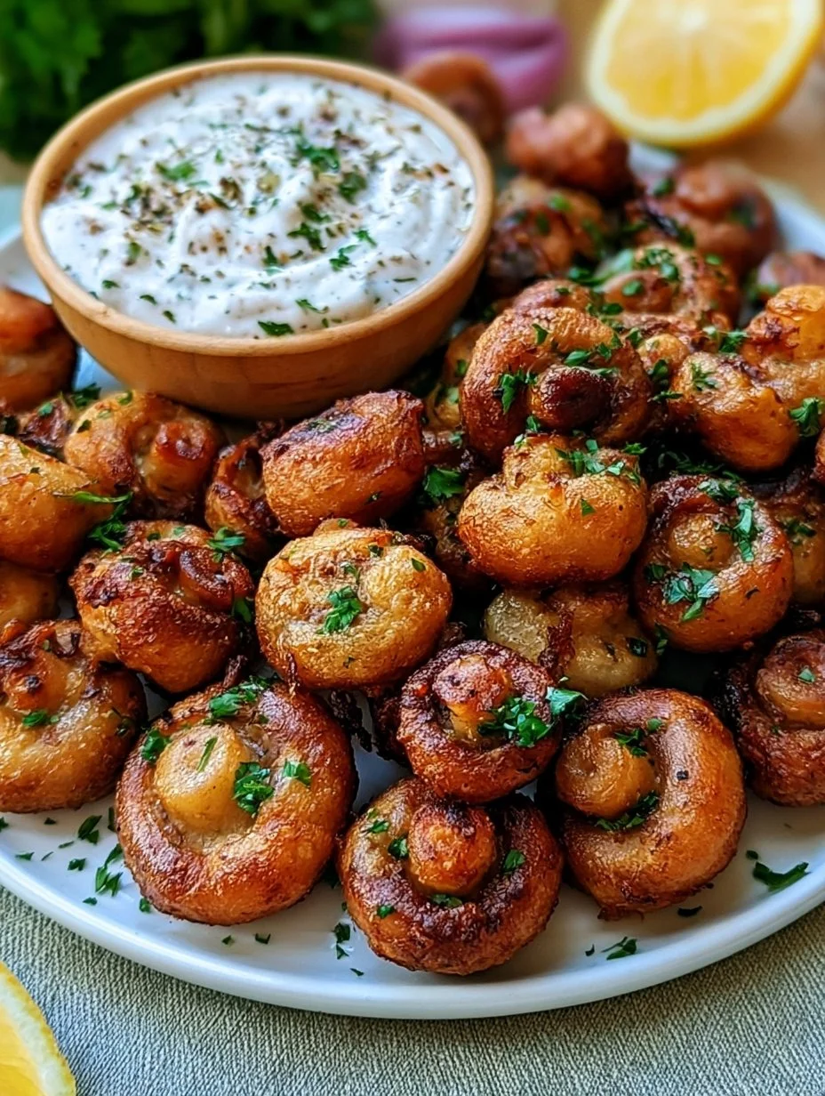 Gebratene Champignons mit Knoblauchdip