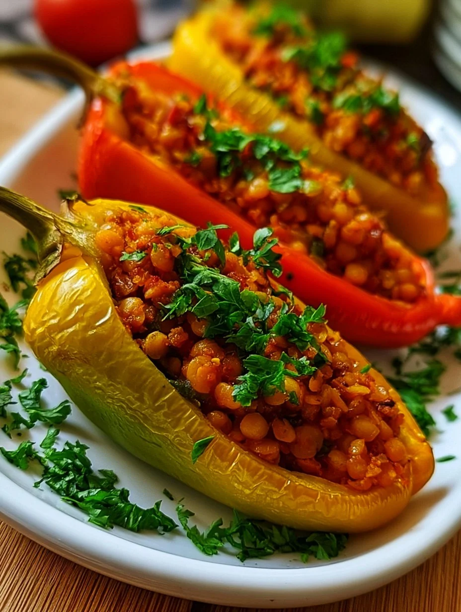 Gefüllte Spitzpaprika mit roten Linsen